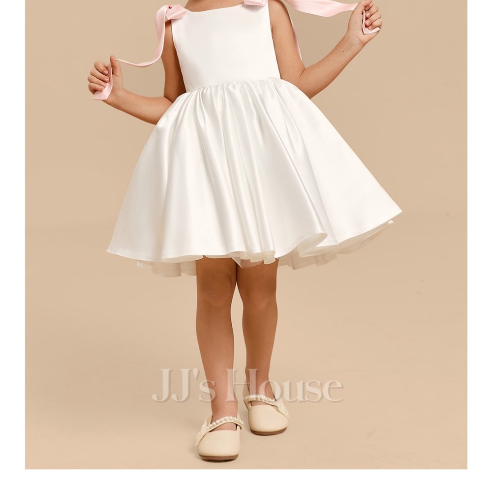 JJs House White Kids Dress with Pink Ribbons